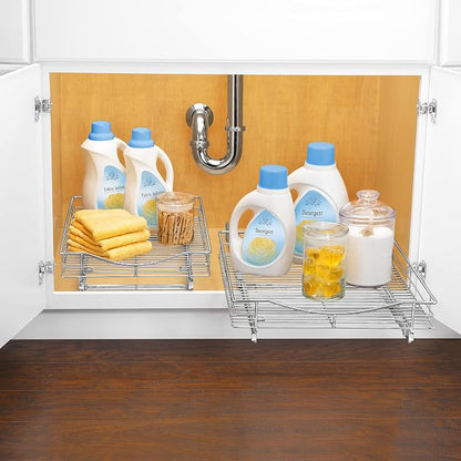 LYNK PROFESSIONAL® Pull Out Cabinet Organizer, 17" x 18" Slide Out Cabinet Organizer Pull Out Drawer – Pull Out Shelves for Kitchen Cabinets – Under Sink Organizers - Lifetime Ltd. Warranty, Chrome