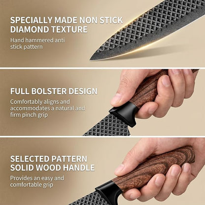 Knife Set, 8 Pieces Kitchen knife Set with Healthy Anti-Rust Coating, Stainless Steel Professional Chef Knife Set with Block, Sharp Kitchen Knives Set with Block for Home Cooking, Dishwasher Safe