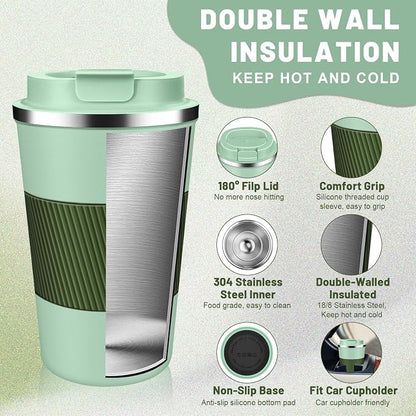 DUBUXW Insulated Coffee Tumblers with Flip Lid 12oz / 17oz, Stainless Steel Travel Coffee Mug Leak Proof, Vacuum Insulated Coffee Mug Reusable Cup, Keeps Cold and Hot for Coffee Tea