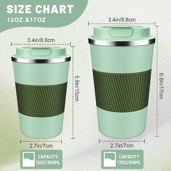 DUBUXW Insulated Coffee Tumblers with Flip Lid 12oz / 17oz, Stainless Steel Travel Coffee Mug Leak Proof, Vacuum Insulated Coffee Mug Reusable Cup, Keeps Cold and Hot for Coffee Tea