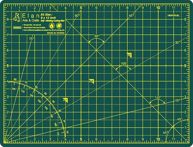 Elan Cutting Mat A4 Green, Self Healing Cutting Mat 9x12 Inch, 5-Ply Craft Board Green, Hobby Board for Crafts 9x12 Inch