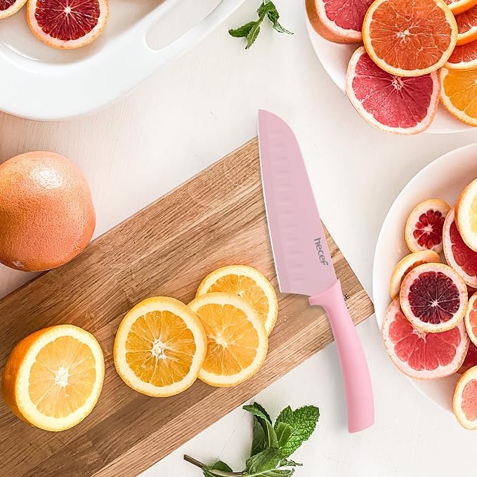 hecef Colorful Knife Set, 3 Pieces with Covers, Dishwasher Safe, Stainless Steel Colour Coded Non-Stick Cooking Knives Including Paring, Utility, Bread, Carving