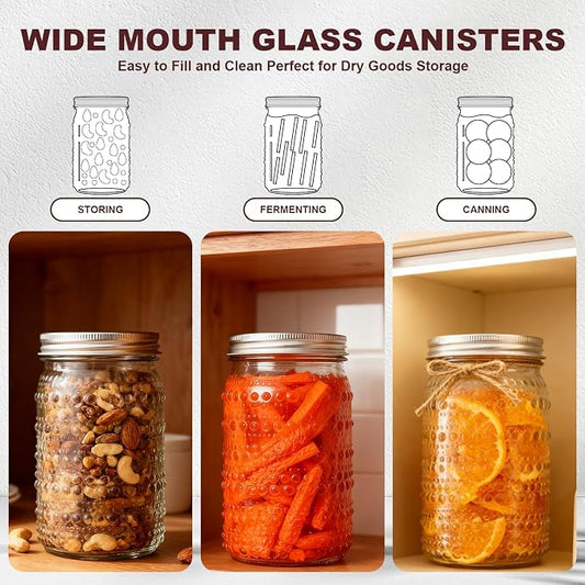 Wide Mouth Mason Jars 32oz, 4 Pack Quart Mason Jars with Lids, Glass Canning Jars for Pickling, Storing Food, Meal Prep, Salad Jam, Overnight Oats, Yogurt