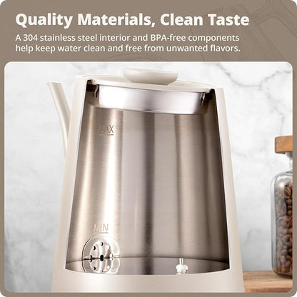 Greater Goods Electric Gooseneck Kettle, 1200W Stainless Steel with Precision Temperature Control, Fast Boil, BPA-Free, Ideal for Pour Over Coffee and Tea, 0.8L (Birch)