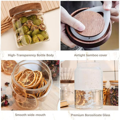 Custde Glass Jar with Lid, 17 FL oz Airtight Glass Storage Jar Glass Food Storage Containers for Kitchen Counter, Pantry, Decorative Jar for Coffee, Sugar, Candy Cute (Wooden 17 FL OZ)