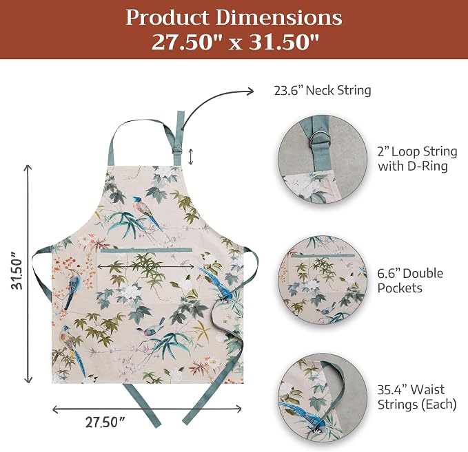 Maison d' Hermine 100% Cotton Apron for women with Pocket Kitchen Chef Apron for Men Cooking Spring Summer