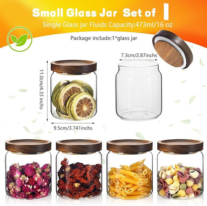 Glass Spice Jars Seasoning Containers Small Glass Jars with Lids Airtight Food Storage Canister for Kitchen Pantry Sugar Tea Coffee Bean Nuts Cookies Herbs Salt (473ml/16oz-1 pcs)