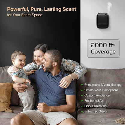Smart Waterless Essential Oil Diffuser (400 mL Capacity) Hotel Scent Starter Kit with 200mL Fragrance Oil, Up to 2000 sq ft App Control Scent Air Machine with 12V1A Power Adapter, ANW Kit Black