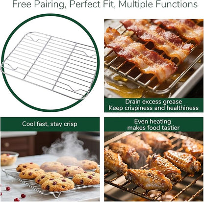 18/0 Stainless Steel Baking Sheet with Cooling Rack, 17.3 Inch Oven-Safe Non-Toxic Cookie Sheets for Baking, Coating Free & Rust Resistant for Healthy Family Baking, Easy to Clean, Heavy Duty