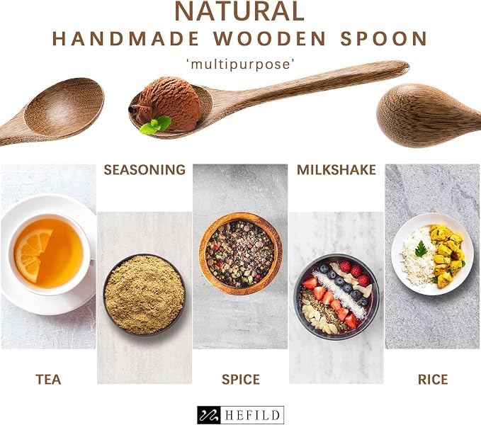 2 PCS Wooden Spoons for Honey, 6.7 inch Small Wooden Spoons - Terrific for Tea, Coffee & Soup, Little Padauk Wood Serving Table Spoon Set, Bulk Bamboo Teaspoon for Eating with Unique Design