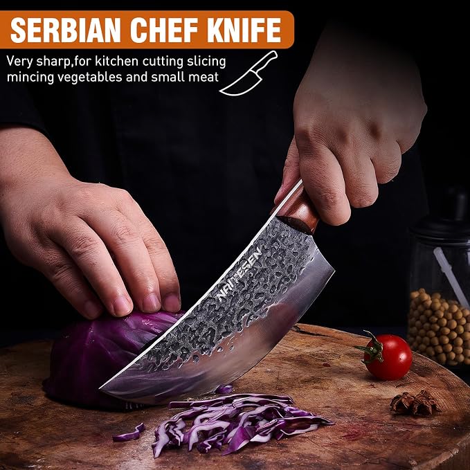 Naitesen 4PCS Butcher Knife and Kitchen Knife Set, Hand Forged Very Sharp for Meat Cutting Cooking BBQ Gifts for Men Women
