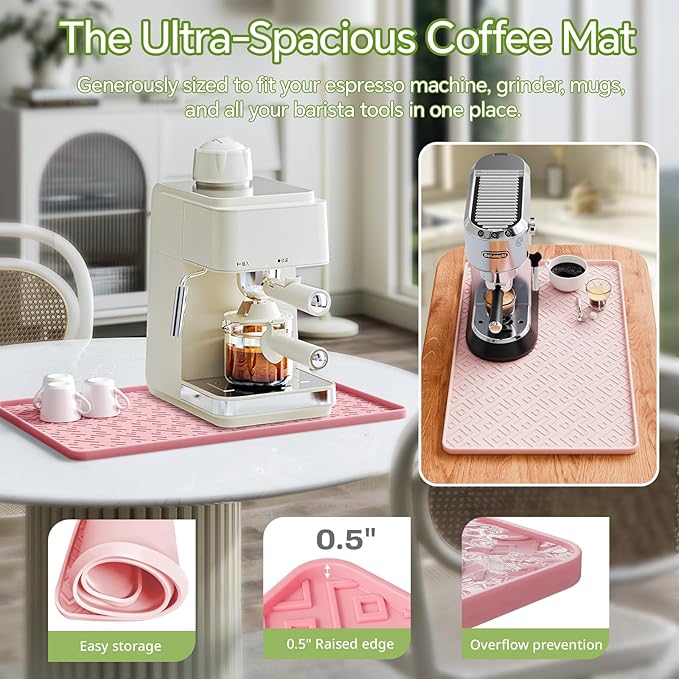 Silicone Coffee Mat 19" x 12", Waterproof Coffee Bar Mat, Spill-Proof Coffee Maker Mat for Kitchen Counter, Non-Slip Coffee Machine Mat, Durable Counter Protector