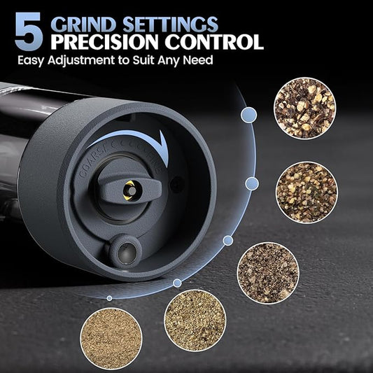 Salt and Pepper Shakers Electric Salt Pepper Grinder Set Kitchen Accessories Upgraded Larger Grey Battery Salt Pepper Grinder Shakers Cooking Birthday Gifts for Men