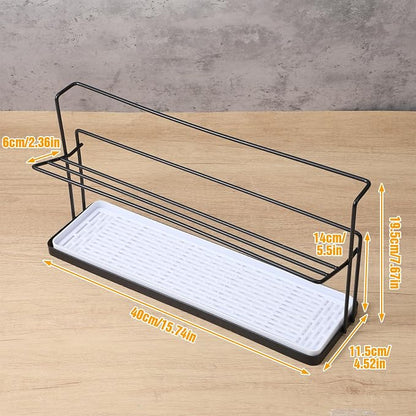 2-Tier Bottle Drying Rack Cup Cradle Storage with Drain Removable Tray Mug Organizer Over Sink Instant Dry Small Dish Dryer for Kitchen Countertop Water Bottles and Tumblers,Coffee Mugs, Glasses 15.7“