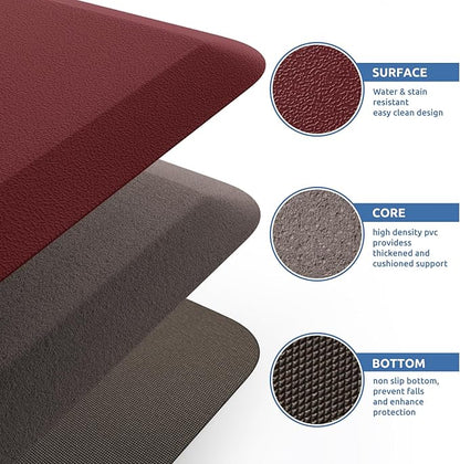 KitchenClouds Kitchen Mat Cushioned Anti Fatigue Kitchen Rug 17.3"x39" Water Resistant Non Slip Kitchen Rugs and Mats Standing Desk Mat Comfort Floor Mats for Kitchen House Sink Office (Red)