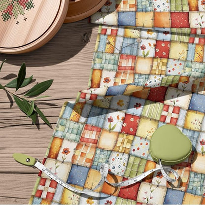 Patchwork Cotton Fabric Panel 61 x 36.6 Inches, Floral Quilt Style Squares, Soft Multicolor Design, 100% Cotton 140 GSM, Sewing Quilting Fabric