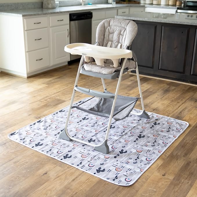 Splat Mat for Baby – Under High Chair Floor Mat Protects Wood, Vinyl and Carpet from Spills – Waterproof 4 Layer Baby Mat with Anti-Skid Backing Deters Bunching and Sliding (51” x 51”)
