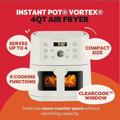 Instant Pot 4Qt VORTEX 6-in-1 Mini Air Fryer, Custom Program Options, Air Fry, Broil, Roast, Dehydrate, Bake, Reheat, Sea Salt, 4 Quarts