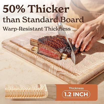 Smirly Reversible 17" Large Larch Cutting Board for Kitchen - 1.2"Th Heavy Duty Real Wood Cutting Board with Deep Juice Groove - Reversible Wooden Cutting Board for Multiple Uses - Only 1 Piece