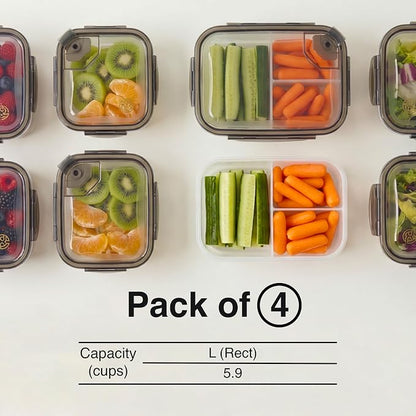 BPA-Free Plastic Airtight Food Storage Containers with Vented Lids, 4-Pack (5.9 Cups Each) for Meal Prep and Leftovers