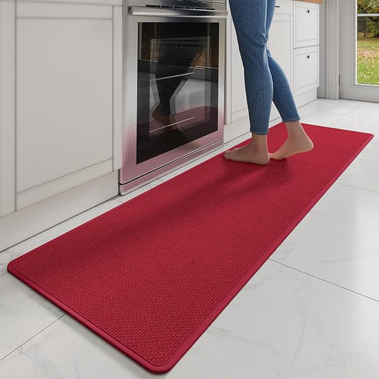 YDKGL Kitchen Mats for Floor, Super Absorbent Kitchen Rugs Non Slip Washable, Soft Imitation Linen Braided Kitchen Runner Rug, Standing Mat Kitchens Sink Mat, Easy to Clean, Red 17x71