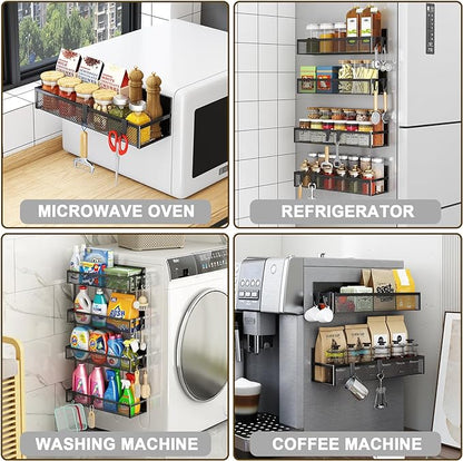 Aufworld Magnetic Spice Rack for Refrigerator, 6 Pack Magnetic Shelf, Fridge Magnet Organizer with Moveable 12 Hooks, Magnetic Fridge Shelf for Kitchen Organization and Storage (6 Pack)