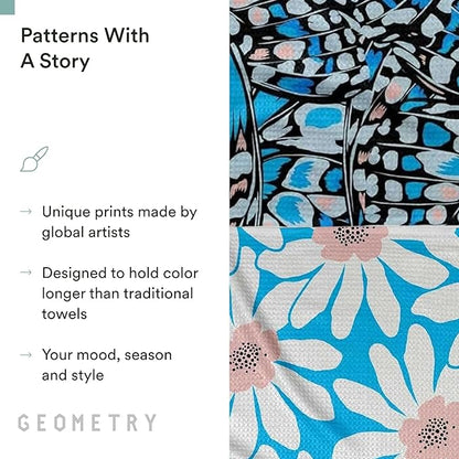 GEOMETRY Spring Kitchen Towels - Quick Dry Microfiber Cloth Spring & Summer Dish Towels for Kitchen Drying - Premium Quick Dry Towel - Flutter Bloom, 18" x 30" - 2-Pack