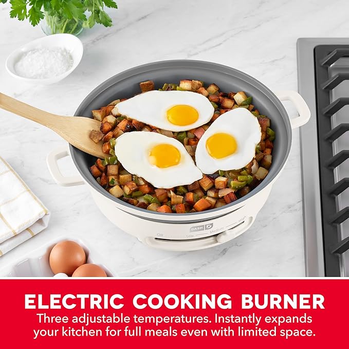 Dash Stacks Stacking Cookware Set with Electric Burner - Features CleanCoating™ Ceramic Nonstick Coating - Versatile, Nestable Pieces - Convenient Storage - Cream, 8-Piece