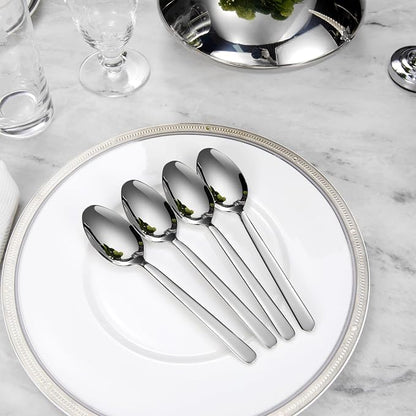 KEAWELL Premium Aline 4-Piece 7.4 inch Spoon Set – 18/10 Stainless Steel Silverware with Mirror Polish, Dishwasher Safe for Table Setting and Entertaining (4, Dinner Spoons)