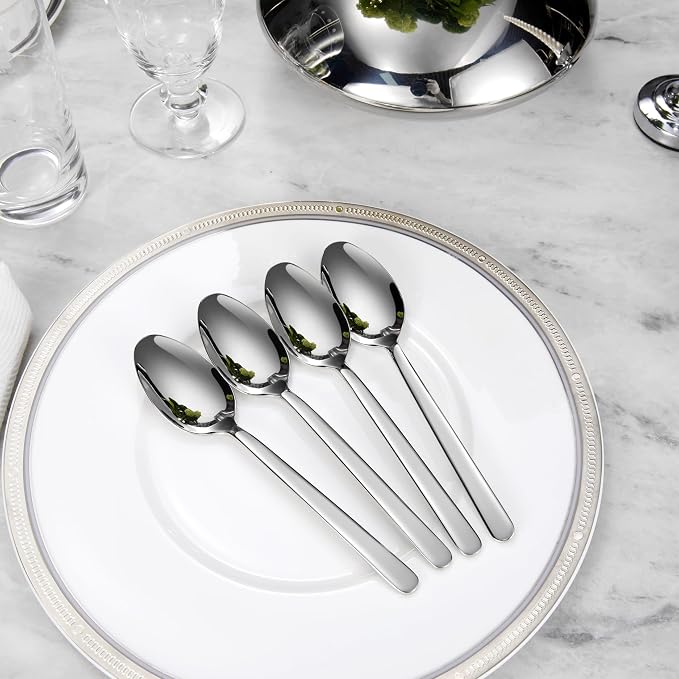 KEAWELL Premium Aline 8-Piece 7.4 inch Spoon Set – 18/10 Stainless Steel Silverware with Mirror Polish, Dishwasher Safe for Table Setting and Entertaining (8, Dinner Spoons)