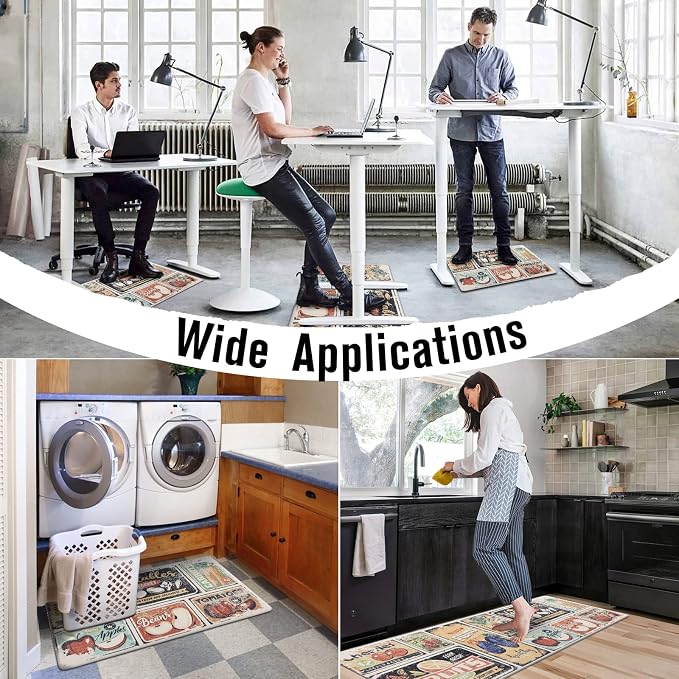 Carvapet 2 Pieces Kitchen Floor Mats – 17"x27" + 17"x47" Cushioned Anti Fatigue Kitchen Rugs and Mats Set, Non Slip Farmhouse Fruit & Vegetable Comfort Floor Mats for Sink, Laundry, and Doorway