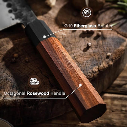 Sunnecko 8 Inch Chef Knife Japanese Kitchen Knife Sharp, Gyuto Chefs Knife Carbon Steel 3-Layered 9CR18MOV, Rosewood Handle Gift Box