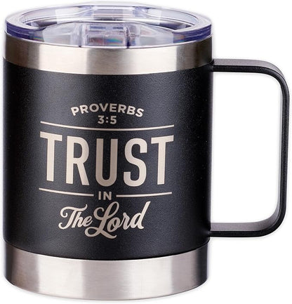 Trust in the LORD Black Camp-style Stainless Steel Mug - Proverbs 3:5