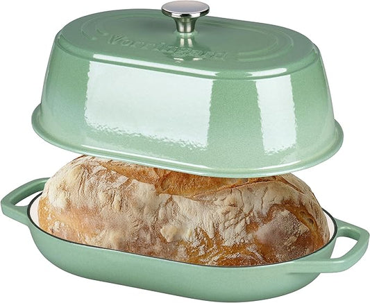 VORRINGARD Enameled Cast Iron Dutch Oven Pot with Dome Lid, Oval Bread Oven for Homemade Sourdough Bread Baking, Oven Safe up to 500°F, 6 Quart, Sage Green