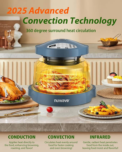 Nuwave Oven Pro Plus Air Fryer, Infra-Red Countertop, 2025 Advanced Convection, No Defrosting or Preheating, Cook Fresh or Frozen, Durable Power Dome, 100 Presets & 50 Memory, PFAS Free, Cozy Blue