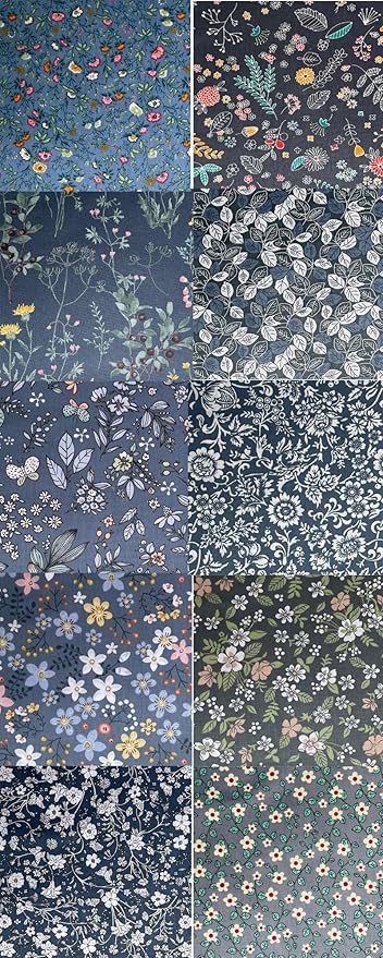 HANPATQUI 50PCS 12 x 12 inch Grey Printed 100% Cotton Fat Quarters Fabric for Sewing and Quilting Bundles Precut Fabric Square for DIY Craft Patchwork