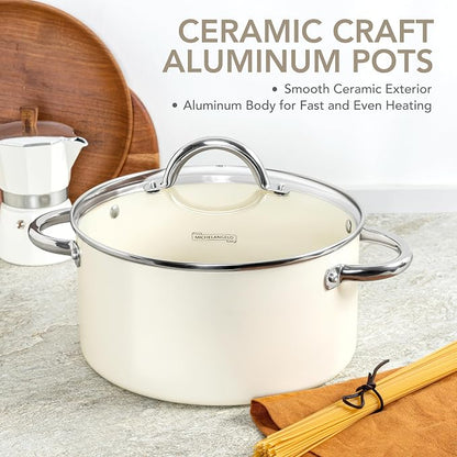 MICHELANGELO Stock Pot with Lid, Nonstick Cooking Pot, 5 Quart Soup Pot with Lid, Non Stick Pots with Stainless Steel Handle, Induction Compatible, Cream