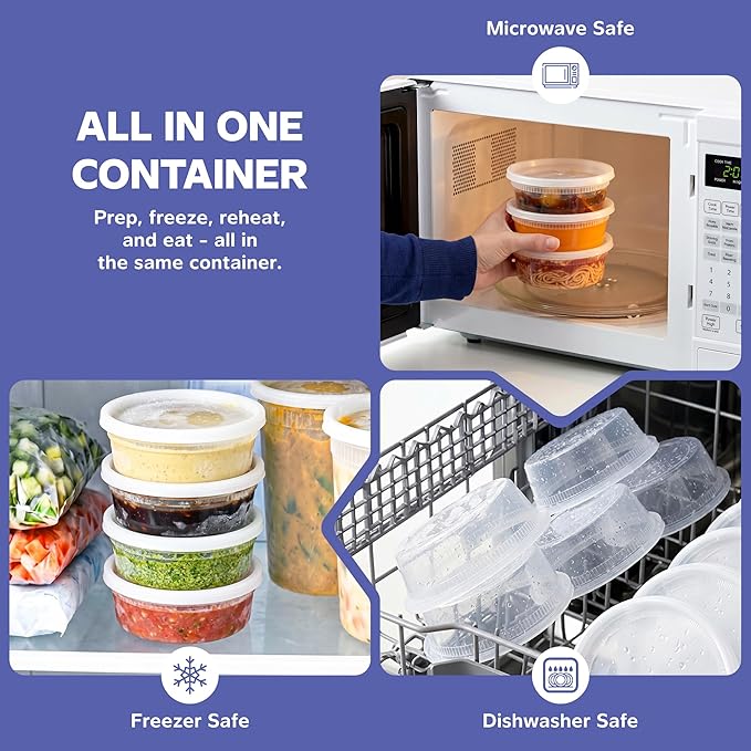 GUSTO 8 oz. Plastic Deli Disposable Food Storage Containers with Airtight Lids - [48 Sets] Slime Containers (Formerly Comfy Package)