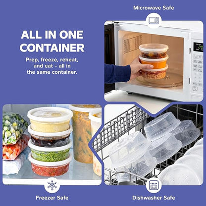 GUSTO 8 oz. Plastic Deli Disposable Food Storage Containers with Airtight Lids - [48 Sets] Slime Containers (Formerly Comfy Package)