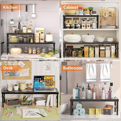 HI NINGER Expandable adjustable stackable kitchen organizer,Spice Racks,Counter Shelf for Cabinets,Small Cupboard Organizers,Heavy Duty Metal Pantry Storage Shelves Racks for kitchen,cabinet