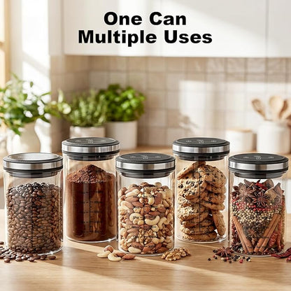 GVODE Vacuum Coffee Canister 1.6-Liter Capacity Coffee Storage Container, Ounce/Milliliter Scale Bar, High Borosilicate Glass, 4500 Hours Battery Life - Coffee Canister & Coffee Bean Storage