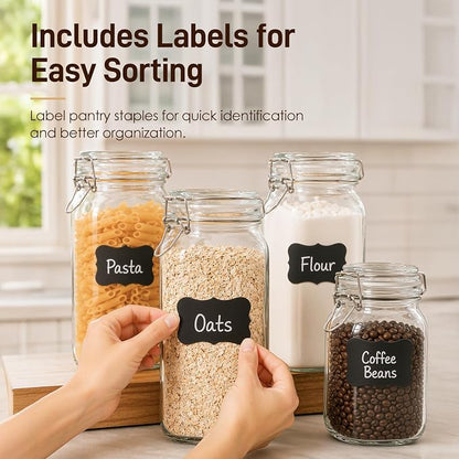 GOSCHE 78oz Glass Jars with Airtight Lids, 3 Pack Square Glass Storage Containers with Labels, Wide Mouth Borosilicate Glass Canisters, BPA-Free for Flour, Sugar, Rice, Pasta, Coffee