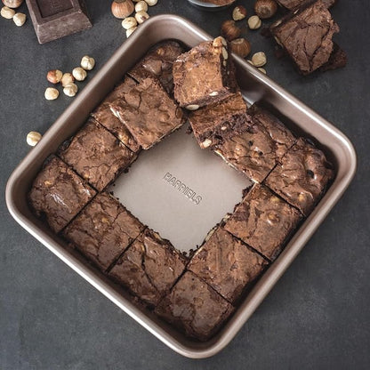 HAPPIELS 9x9in Square Baking Pan Nonstick for Oven Baking, PFOA & BPA Free | Non Toxic 9 x 9 Inch Cake & Brownie Pan | Best Nontoxic Square 9x9 inches Pans Non Stick| Carbon Steel Gold bakeware