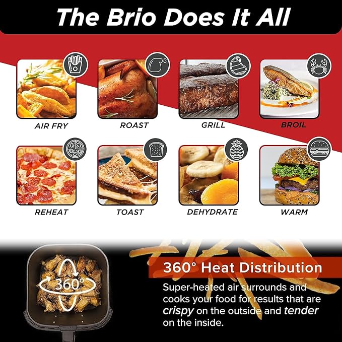 Nuwave 6-quart Brio Healthy Digital Air Fryer with One-Touch Digital Controls, 6 Preset Menu Functions & Removable Divider Insert (Renewed)