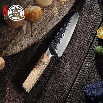 MITSUMOTO SAKARI 7-Inch Japanese Santoku Knife, SKD-11 Steel | Wide 2mm Santoku blade for slicing, dicing and mincing, 3-layer SKD-11 steel, pakkawood handle