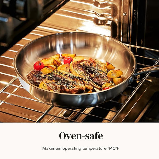 Redchef Stainless Steel Frying Pan, Non-Toxic Uncoated Skillet for Cooking, Induction Compatible Omelet Pan with Heavy-Gauge Bonded Base, Oven & Dishwasher Safe Egg Pan, 8 Inch
