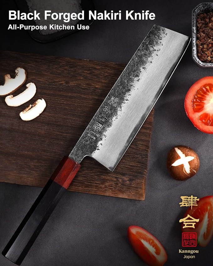 kanngou 7 inch Nakiri Knife Japanese Chef Knife, AUS-8 Alloy Steel Vegetable Japanese Cleaver with Red Sandalwood and Eboy Wood Handle, Chopping Knife with Premium Gift Box (WA Series)