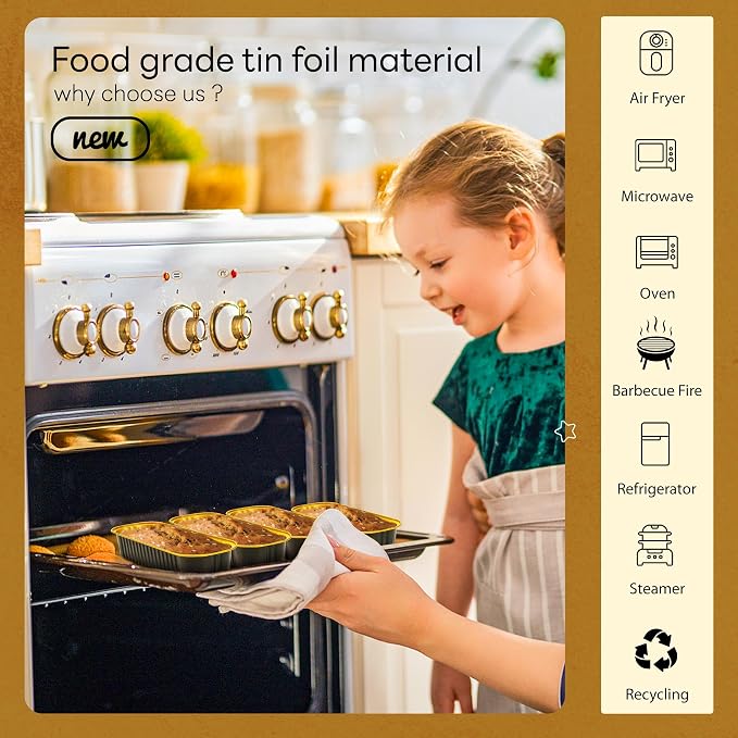 NPLUX Mini Loaf Pans with Lids and Spoons Rectangular Aluminum Foil Baking Pans Mini Cheesecake Containers 6.8oz, Graduation Gifts Party Favors(60 Pack, Black Gold)