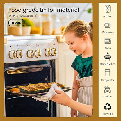 NPLUX Mini Loaf Pans with Lids and Spoons Rectangular Aluminum Foil Baking Pans Mini Cheesecake Containers 6.8oz, Graduation Gifts Party Favors(60 Pack, Black Gold)