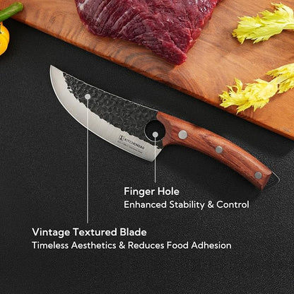 KITCHENDAO Chef Knife 6 Inch Super Sharp Viking Knife with Finger Hole Full Tang Kitchen Knife with Ergonomic Rosewood Handle for Slicing, Deboning and Cutting, Gift Box for Family and Friends